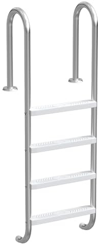 Aufun Rostfritt stål 304 laststege, poolstege 4 steg, ingångsstege, silver kan belastas upp till 150 kg, säkerhetsstege halkfri, inbyggd stege för pool, pool 157 x 54 x 26 cm