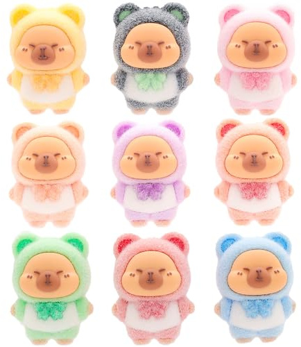 JAHEMU Mini Capybara Figuren Plüsch Kapibara Dekofigur Capybara Plüschtier Dekoration DIY Kapibara Ornament Tortendeko Tierfiguren Micro Landschaft Kindergeburtstag Geschenke 9 Stück