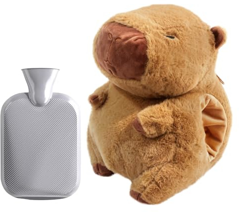 XPJBKC Bouillotte Capybara, Bouillotte Peluche avec 500 ml Amovible Bouillote, Insérable pour Réchauffer Les Mains, Animal Bouillotte eau Chaude pour Enfants, Réchauffe les Mains et Les Pieds