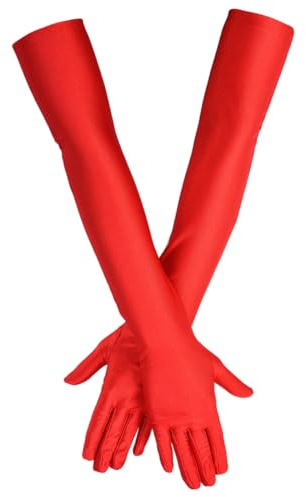 KEWUF Gants Longs Femme en Satin Rouge, Élégants, pour Halloween, Soirées et Costumes de Fête