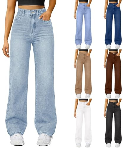 Generisch Stretch Jeans Damen,Baggy Jeans Damen High Waist,Klamotten Teenager Mädchen,Leichte Sommerjeans Frauen,Hosen für Mädchen,Hosen Women Elegant, Mädchen Streetwear