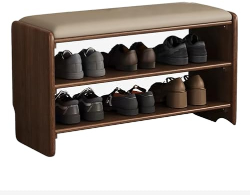 Banco Zapatero De Nogal con Dos Niveles For Entrada Y Asiento. Capacidad For 362 Kg. 100 X 30 X 42 Cm.(23.62 Walnut)