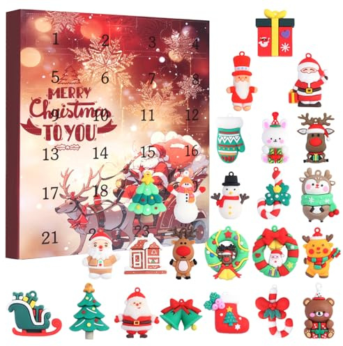 Calendrier de l'Avent de Noël Boîte mystère 24 jours Calendrier compte à rebours Noël avec jolis jouets à presser Fidget Surprise suspendre, idéal pour les enfants, les amis, les coll
