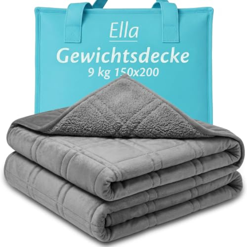 Ella Manta con Peso 150x200 9kg Sherpa Fleece - Manta Antiestrés Terapéutica - Manta Pesada 100% Oeko-Tex - Edredón para Dormir Profundo y Mejor Descanso para Hombres y Mujeres de 75-110kg