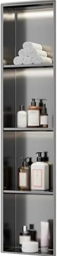 Botiquín de Pared con nicho LED Empotrado - Acero Inoxidable for baño y Cocina Estantería de Almacenamiento(Grigio,120x28x12.5cm)