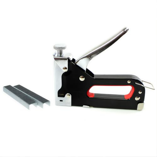 Heavy Duty Manual Staple Gun with Staples Included Durable Hand Operated Stapler Tool with Quick Jam Clear Mechanism Handle Lock for Safe Storage Ideal for Home Office