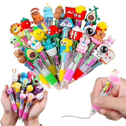 GXGM 20 Pezzi Penna Multicolore 4 Colori Con Adorabili Animali,Ideali Per Regalini Fine Festa Compleanno, 0,5 Mm,Per Ragazzi Che Per Ragazze