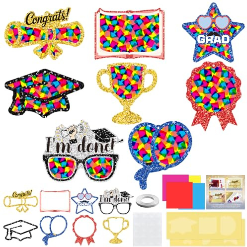 Rosedreamer 16 imágenes para ventanas para manualidades para niños, graduación, bricolaje, ventanas, juego de manualidades de papel con lámina autoadhesiva, manualidades, graduación, escuela