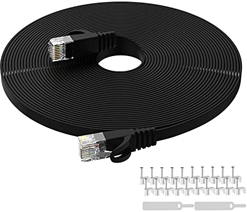 Lovicool Cat6 Gigabit LAN Network Cable - 20m, Supports Switch/Router/Modem/Patch Panel/PC/POE, Includes Cable Clips