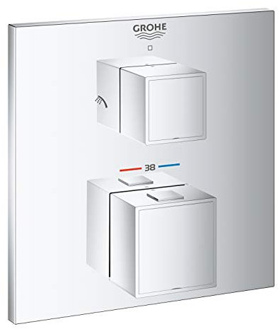 GROHE Grohtherm Cube Thermostatic Shower Mixer Trim Set to Control 2 Showers, Concealed Installation, Chrome, 24154000