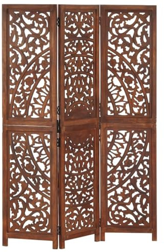 vidaXL Mangoholz Massiv Raumteiler 3-TLG. Handgeschnitzt Klappbar Trennwand Paravent Umkleide Sichtschutz Spanische Wand Braun 120x165cm
