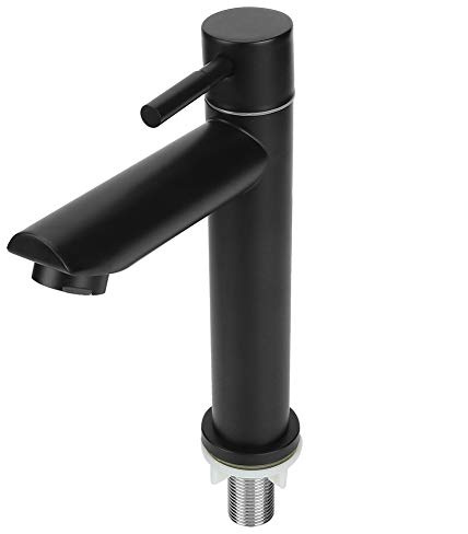 Haofy Wasserhahn, Edelstahl Einhand-Spülbecken Wasserhahn, G1/2in Waschbecken Einzel Kaltwasserhahn Wasserhahn für Badezimmer WC Schwarz Toilet(Gerade Ausführung (ohne Schlauch))