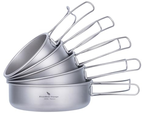 Boundless Voyage Titanium Pfannen Schalen Geschirr Set mit Klappgriff Outdoor Camping Tragbare Teller Untertassen Geschirr Ti1096T