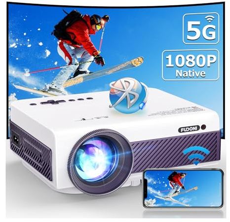 FUDONI Proyector con WiFi y Bluetooth, 5G WiFi nativo 1080P proyector para exteriores 11000L compatible con 4K, proyector de películas portátil con pantalla y máximo 300, para iOS/Android/portátil/TV