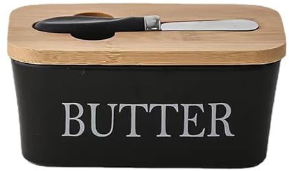 Butter Churner Hand Crank Mason Jar Countertop Ceramic Butter Container with Knife Holder Spreader Double Silicone Seals (Black)