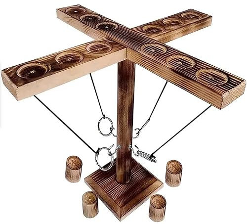 Hooks Ring Toss Game, Holzhaken Ringwurfspiel, Interaktives Wurfspiel mit Punktezähler für drinnen und draußen, Perfekt für Partys und Familien (4 Personen)