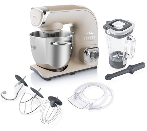 ETA Gratus EVO Smart Robot de cocina totalmente metálico, cuenco de 5,5 l, 1500 W, amasador, mezclador, paquete de accesorios con picadora de carne