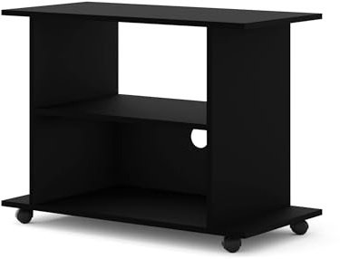 BIM Furniture TV-Ständer Yogi – Fernsehständer auf Rollen 80x60x40 cm, Niedriges Regal mit Ablagen, Moderner Fernsehständer mit Kabelloch – Schwarz Matt