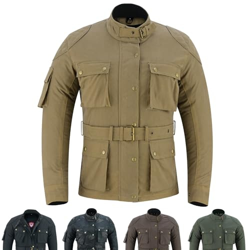 warrior gears Damen-Motorradjacke aus gewachster Baumwolle, 12 oz, lässige Damen-Motorradjacke mit CE-Schutzpanzerung, wasserdichte Freizeit-Textiljacke mit Netzfutter, normale Passform