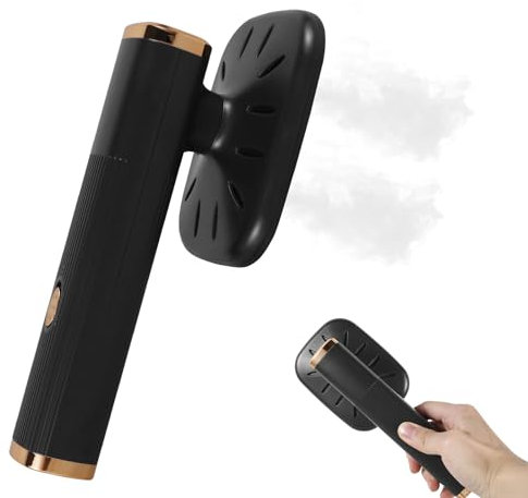 KTCINA Mini Piastra a Vapore per Asciugare, Ferro da Stiro a Umido, 21 x 7 cm, 32 W, USB da Viaggio, Serbatoio per Acqua Trasparente Nascosto, Ferro da Stiro a Vapore Pieghevole (Nero)