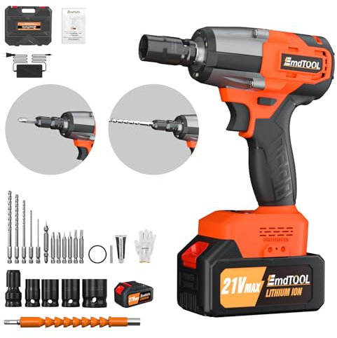 3-in-1 Cordless Impact Wrench Kit - 16pcs Efficiency Accessories 21V Electric Wrench with 550NM Max Torque 406 ft-lbs & LED Light, 4000mAh Battery Impact Gun Perfect for DIY, Car, Home