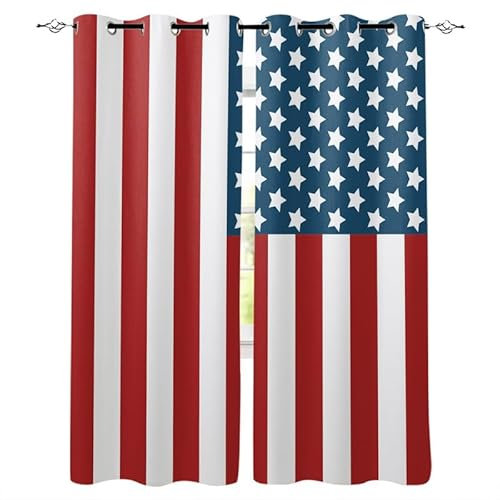 Rptidmv Vorhänge mit Ösen 2er Set Amerikanische Flagge Modern Blickdichte Vorhang Thermovorhang Kälteschutz Verdunklungsvorhänge für Wohnzimmer Schlafzimmer Kinderzimmer 140 x 175 cm (BxH)