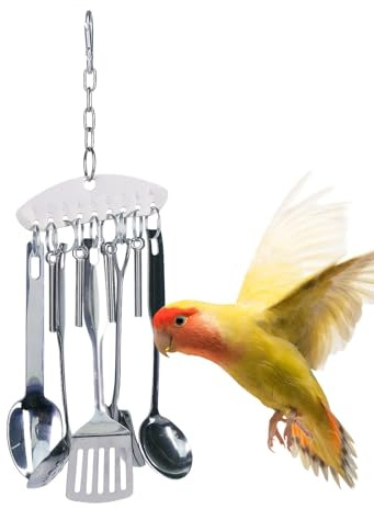 Jouet d'anneau de cuillère en acier inoxydable, jouet à mâcher d'oiseaux pour perroquet - Jouet d'oiseaux de cloche d'anneau de cuillère en acier inoxydable | G