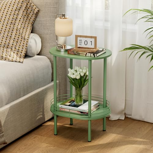 Small Modern Oval Side Table with Storage,2-Tier Side Tables Living Room,Sturdy Nightstand for Small Space - Living Room, Bedroom, Bathroom, Nursery (1PC,Green)