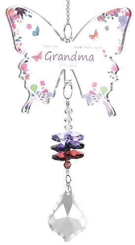 Yimomoyi Grandma Gifts with Card, Butterfly Acrylic Crystal Suncatcher | Grandma Birthday Gifts, Ideal Mothers Day/Birthday/Thanksgiving Day Wind Chime Presents for Grandma, Grandmother Presents