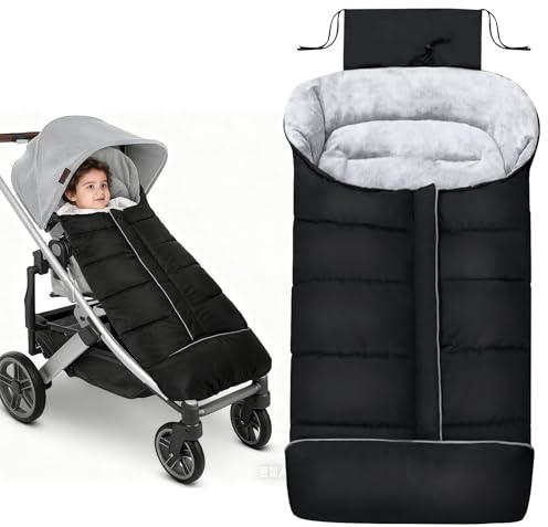 Fußsack Kinderwagen, Winterfußsack Mit Reißverschluss Und Kapuze, Wasserdichter Warmes Baby Fußsack, Fußsack Buggy Mit Reflektorstreifen, 2-In-1 Fußsack Für Die Meisten Kinderwagen(Schwarz)