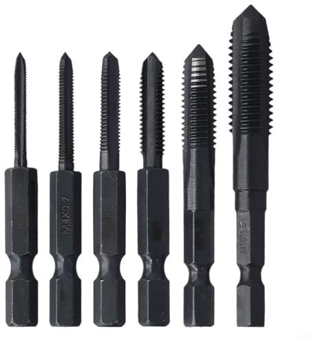 Zilimontt Lot de 6 tarauds métriques HSS M10 pour réparation de filetage, compatible avec perceuse manuelle et étau, cannelure droite pour bois, plastique, aluminium