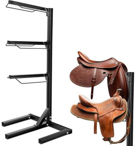 Abbylike 3 Tier Saddle Rack for Horses, Heavy Duty Saddle Pad Stand Stable Blanket Tack Storage Stand for Western English Horses Pad Blanket Storage Organizer Stall Accessories