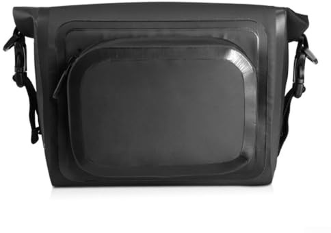 Oniissy Riñonera impermeable para ciclismo y senderismo, bolsa frontal de gran capacidad para bicicleta con revestimiento de malla de PVC, correa de hombro ajustable, compatible con manillar (negro)