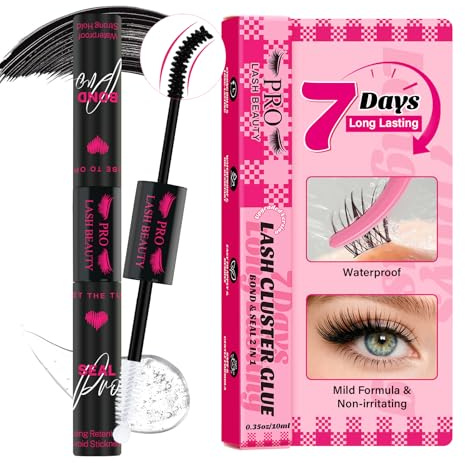 PRO LASHBEAUTY 2-In-1 Bond and Seal Lash Glue for Individual Cluster Strong Hold,Latex Free Lash Bond and Seal DIY Use Eyelash Glue,Waterproof, Long-Lasting,Safe Formula(10ml,Black Bond)