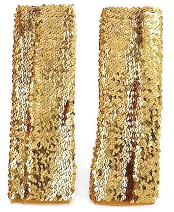 Qury Fingerlose Handschuhe mit Pailletten, Lange Fransen, Fischschuppen-Handschuhe, Party, Abschlussball, Party, Halloween, Cosplay, Zubehör, Gold