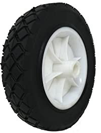 Shepherd Hardware 9611 7-Inch Semi-Pneumatic Rubber Replacement Tire, Plastic Wheel, 1-1/2-Inch Diamond Tread, 1/2-Inch Bore Offset Axle,White
