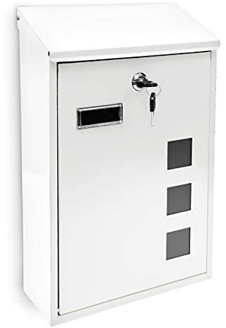 Relaxdays Cassetta Postale, Laccata, Targhetta per Nome, Accessorio Moderno Monocolore 25 x 40 cm , Esterno, Bianco