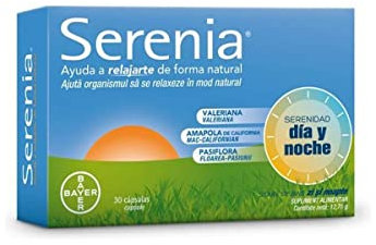 Serenia Complemento Alimenticio con Valeriana, Pasiflora y Amapola de California - Pastillas Naturales para Dormir - Una Ayuda para Relajarte de Forma Natural, Día y Noche - 30 Cápsulas