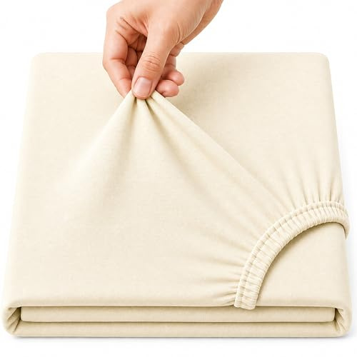 Family Bedding Deep Pocket Fitted Sheet, 100% Jersey Cotton, Cream, Single