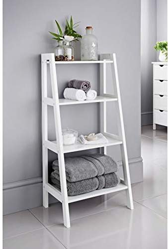 AJ Maine Large Style Modern Ladder Shelf New England 3 Tier Bathroom Storage Unit White