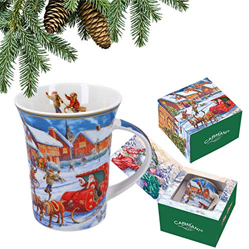 Carmani - Taza de Navidad, taza festiva de porcelana decorada con temática navideña, 350 ml