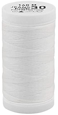 fuwi Jeansgarn Stärke 30 - Stapelgarn mit matter Optik - Extra starkes Nähgarn für Denim, Leder, Polster & Outdoor - 960 dtex, 140 Meter (0001 Weiß)