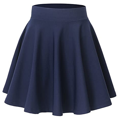 Hoerev Kvinnor Flickor Flammande Casual Mini Skola Tennis Skater Casual Dance Kjol med två sidofickor och innershorts,Marinblå med resår,S