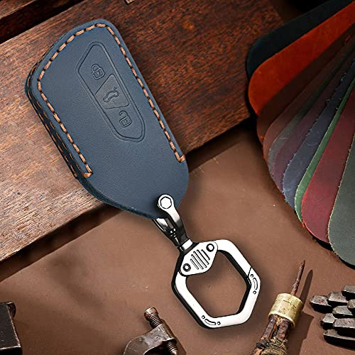 ontto Autoschlüssel Hülle Cover Passt für VW ID.3 ID.4 Golf 8 Seat Leon MK 4 Tarraco Ateca Skoda Octavia 2020-2021 Leder Schlüsselhülle Schlüsselbox Schlüsselanhänger Schlüssel Schutz Etui-Blau