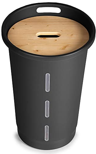 Ondis24 Pelletbehälter Aufbewahrungsbehälter für Pellets mit Deckel aus Holz, praktischem Sichtfenster und Kunststoff, rollbar