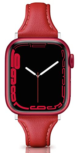 Tuocal Bracelet en cuir véritable compatible avec les bracelets de montre Apple de 38 mm, 40 mm, 41 mm, fin, en cuir souple, bracelet de rechange pour Apple Watch Series 7 iWatch 6 5 4 3 2 1 SE Sport