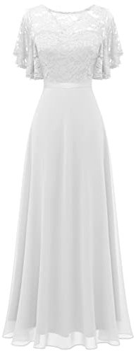 DRESSTELLS White Formal Dresses for Women, Prom Party Bridesmaid Cocktail Wedding Guest Mother of the Bride Evening Gowns Gala Homecoming Maxi Lace Chiffon Dress, 2026 Spring, White L