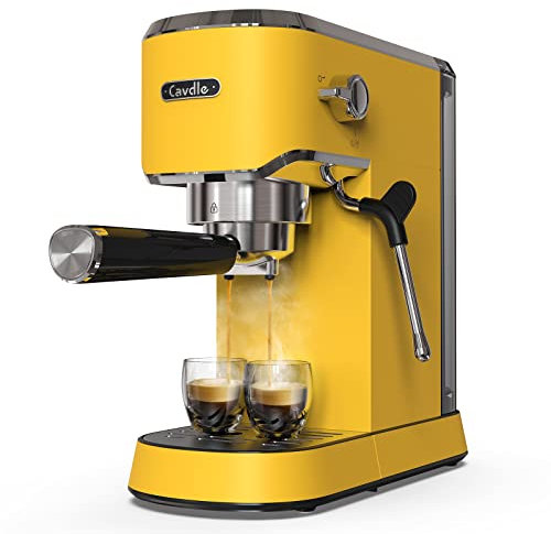 CAVDLE Macchina per caffè espresso, 20 bar, macchina professionale con montalatte a vapore, serbatoio dell'acqua rimovibile per cappuccino, latte, acciaio inossidabile, giallo