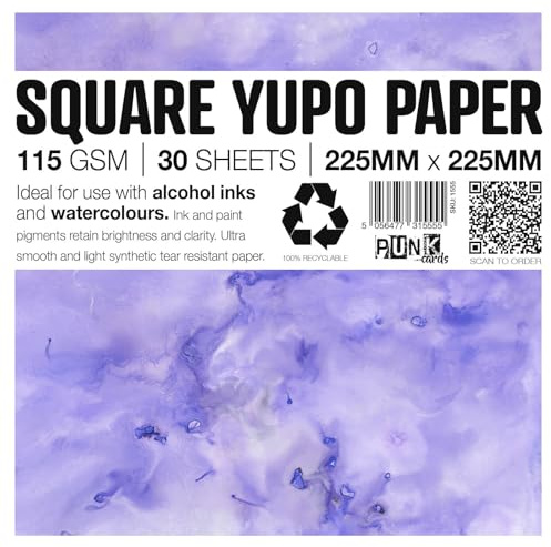 Punkcards - Yupo Paper - Yupo Paper Alcohol Inks - Yupo Paper - Alcohol Ink Art Paper - for Artists and Painters - 30 Sheets - 115gsm - 150mic (225 x 225)