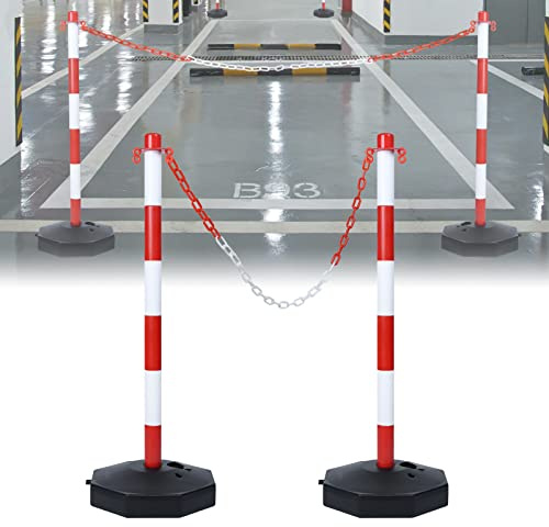 ACXIN Cadena de plástico rojo blanco de plástico, 6 mm de grosor, cadena de plástico para barreras en entradas (2 postes con cadena de cierre)